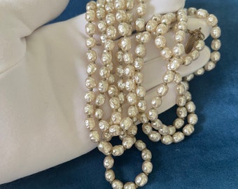 Vintage Signed Mariam Haskell Petite Baroque Pearls Opera Length 58 inch, Elegant Estate Jewelry