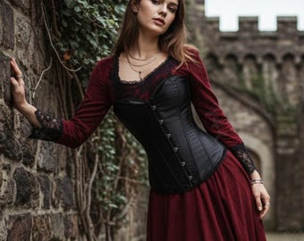 Gorset w kolorze gotyckim, czarny – model trenujący talię na biust dla kobiet, gorset steampunkowy w stylu renesansowym, kostium w stylu wiktoriańskim