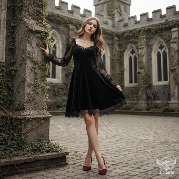navy blue dress for baby girl A-Line Designed Black Wedding Dresses Long Sleeves-Bridelily main image 1