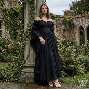 black medieval corset dress Gothic Two-piece Lace Corset Dress, Vintage Medieval Carnival Outfit