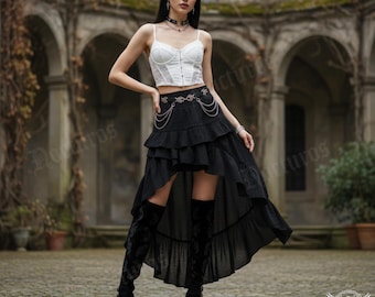 Falda asimétrica de reina vampiro gótica / Falda gótica victoriana de bruja LARP