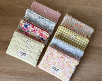 Quilted Flat Zipper Pouch | Floral Makeup Bag | Cosmetic Pouch | Travel Accessory | Handmade Gift for Her