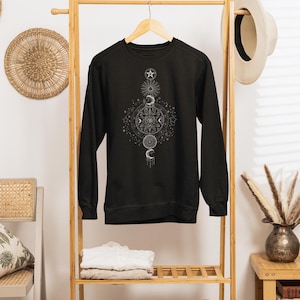 Felpa con pentacolo Luna e Sole: abbigliamento pagano e wiccan celeste