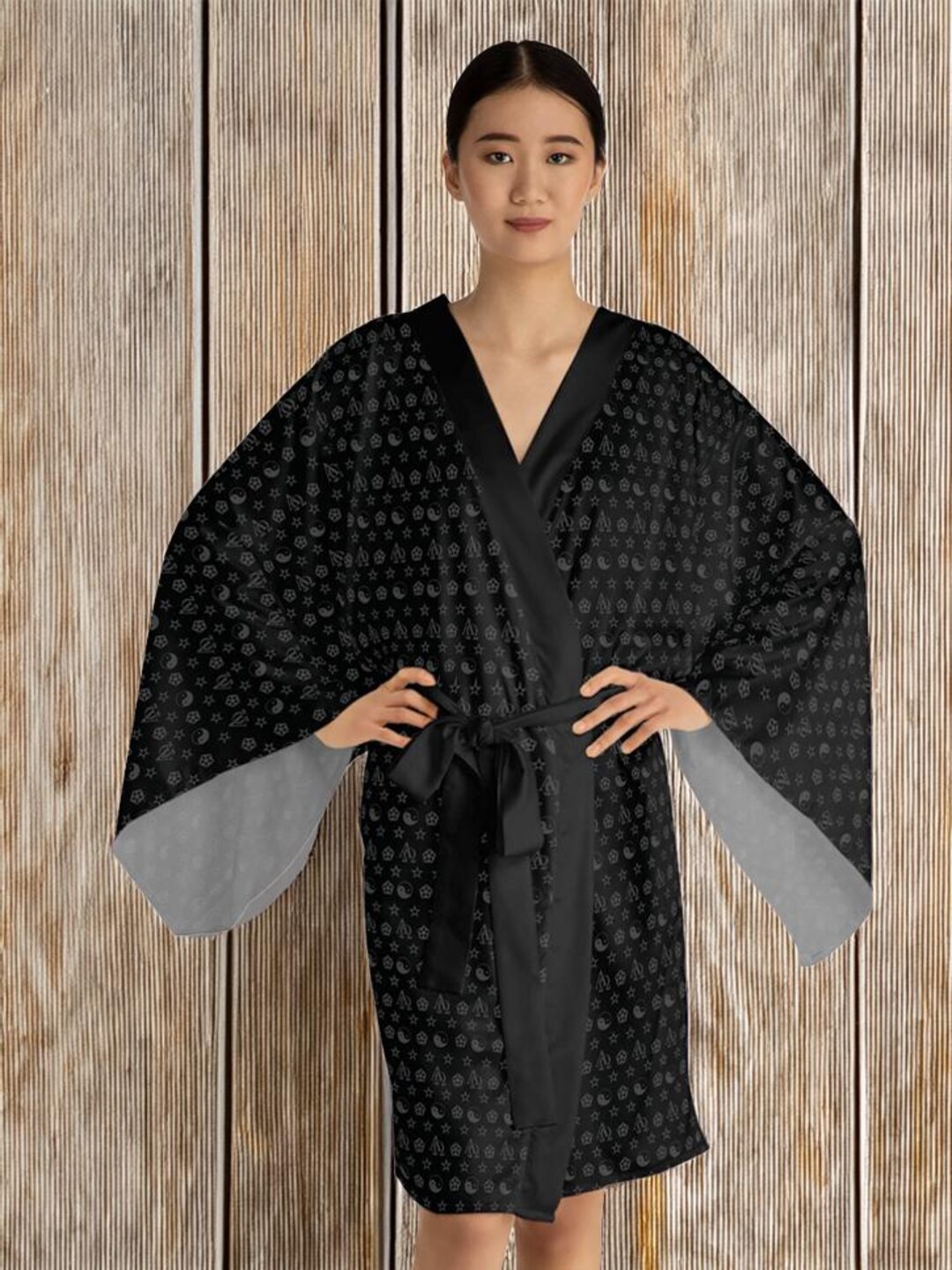 Yin Yang Robe Spiritual Symbols Kimono Robe: Pentagram, Yin Yang, Meditation Attire ...