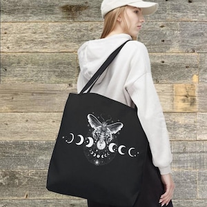Luna Moth Tote Bag: Mystical Moon Phases, Celestial Design