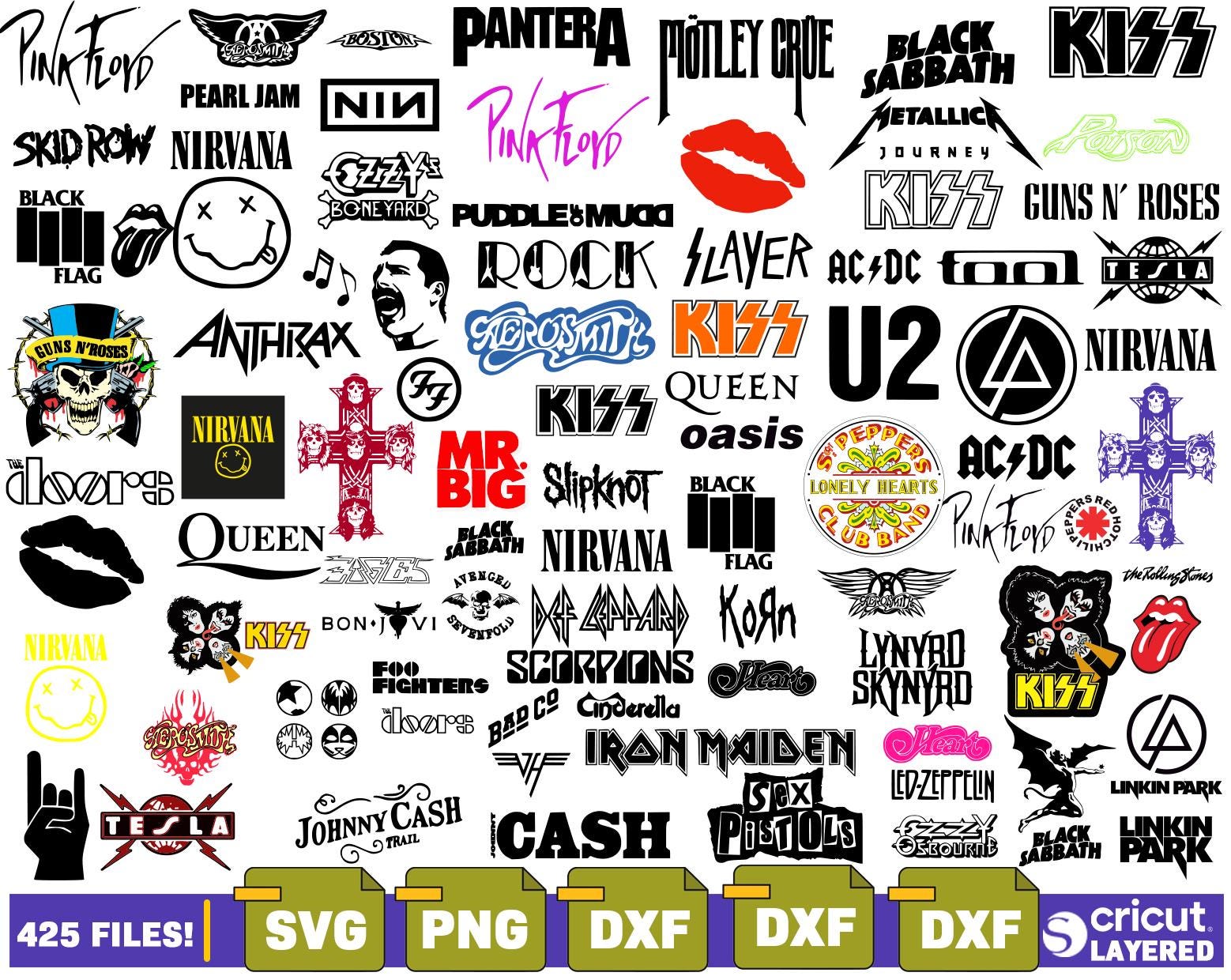 Retro Rock Music SVG Bundle for Cricut and Silhouette, Guitar Skull Clipart, Rock Hand Symbol SVG Files for Shirts Stickers Crafts