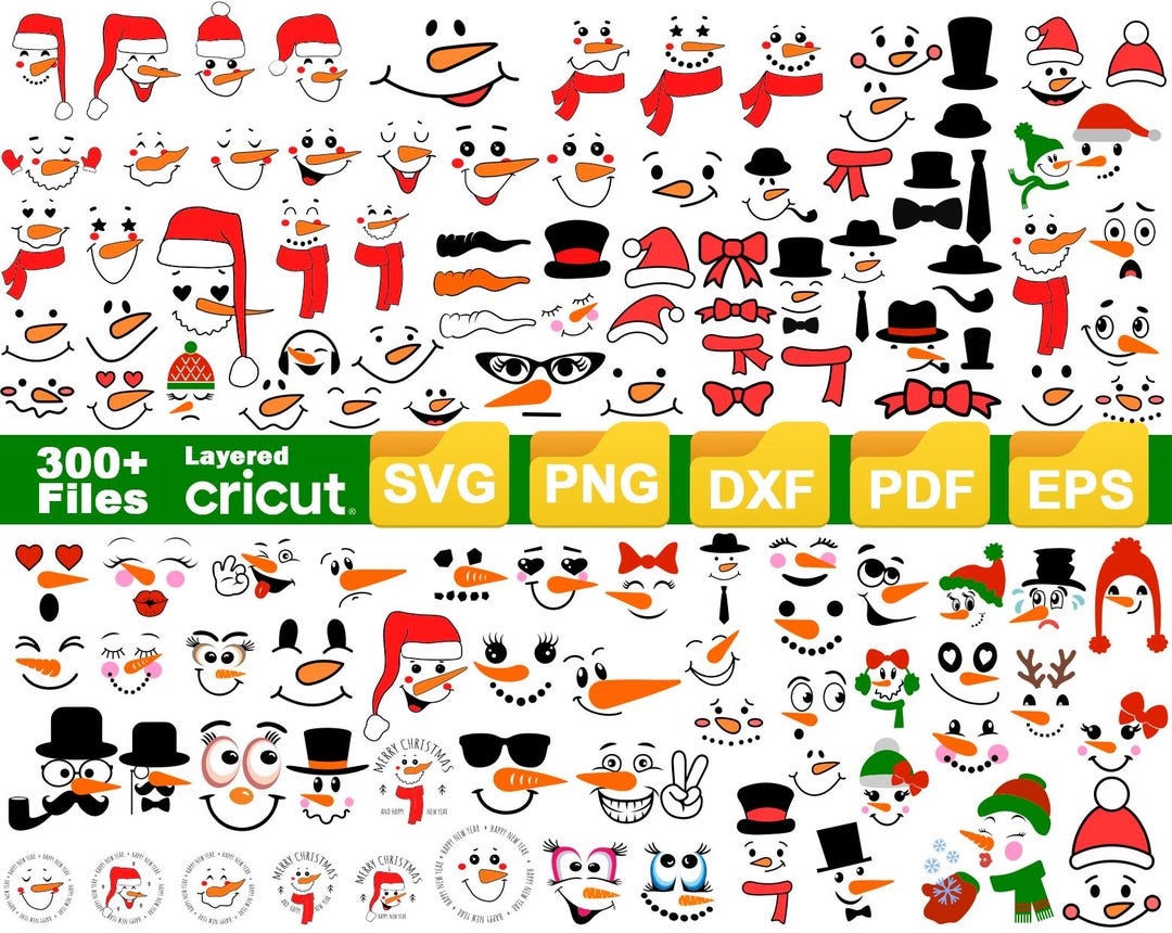 Snowman Face SVG Bundle for Cricut and Silhouette, Christmas Snowman ...