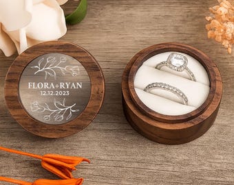 Personalized Wooden Wedding Ring Box, Custom Engagement Proposal Holder, Clear Acrylic Top, Bridal Keepsake Gift for Her