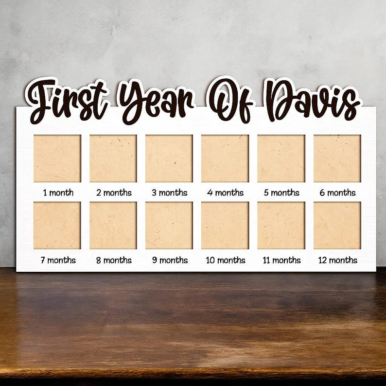 Personalized My First Year Photo Frame – Wooden Baby Milestone Board, 12 Month Picture Display, Newborn Keepsake Gift, Baby Memory Frame image 4