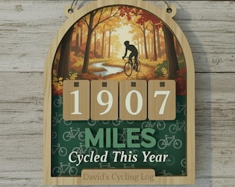 Miles Cycled This Year Tracker, Personalized Cycling Log Board, Custom Bike Miles Counter, Fitness Room Decor