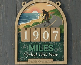 Custom Miles Cycled Tracker Sign, Personalized Miles Ridden Board | Yearly Cycling Log Decor, Biker Fitness Gift, Cycling Tracker Outdoor