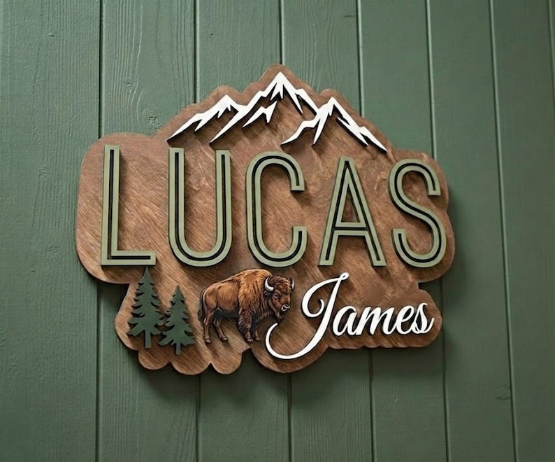 Custom Woodland Theme Name Sign, Wildlife Nursery Decor, 3D Wooden Name ...