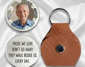 Personalized Pocket Hug Leather Keychain with Photo, Memorial Keepsake Gift, In Loving Memory of Dad, Sympathy Gift for Him