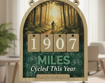 Custom Miles Cycled Tracker Sign, Personalized Miles Ridden Board, Yearly Cycling Log Decor, Biker Gift, Biker Fitness Decor