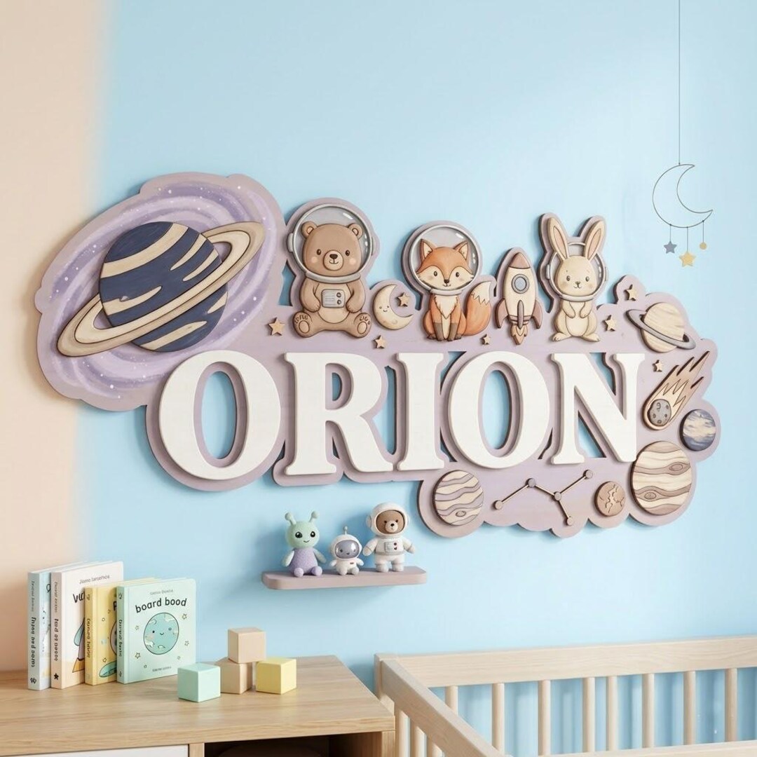 Personalized Space Galaxy Name Sign for Nursery, Custom Astronaut ...