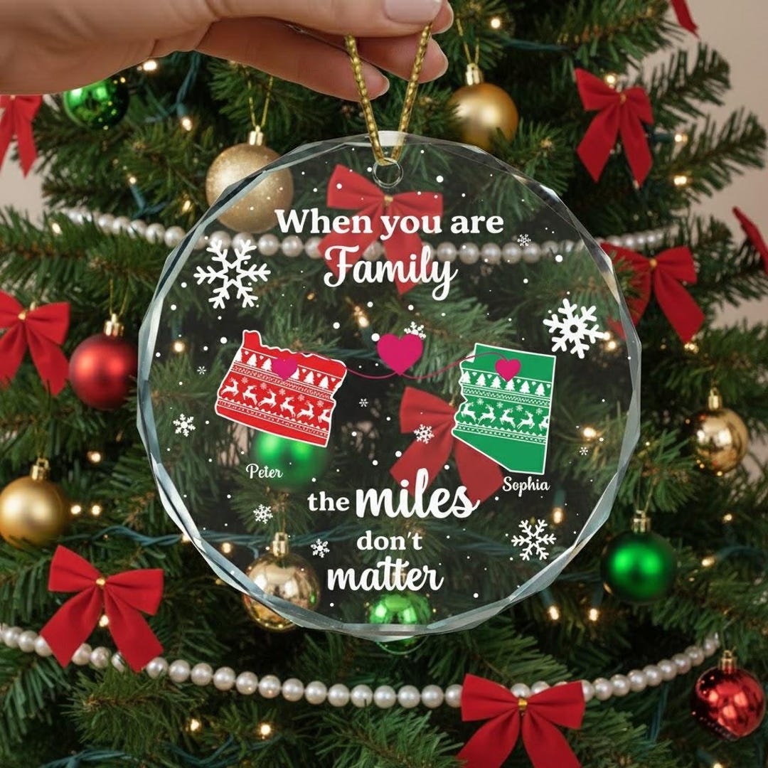 Personalized Long Distance Family Ornament, Custom Moving Away Keepsake ...