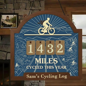 Personalized Miles Cycled Tracker Sign, Custom Yearly Ride Counter, Cyclist Gift, Biker Mileage Board, Fitness Tracking Decor