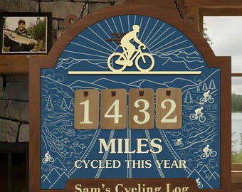 Personalized Miles Cycled Tracker Sign, Custom Yearly Ride Counter, Cyclist Gift, Biker Mileage Board, Fitness Tracking Decor