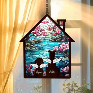 Benutzerdefinierte Haustier-Denkmal Suncatcher Hausform, personalisierte Hund Fensterschmuck, Haustier Verlust Sympathie Geschenk, Erinnerungsdekor für Hundeliebhaber
