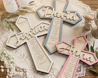 Personalized Baptism Gift Wooden Cross With Name, Christening Gift for Baby, Custom Baptism Cross Nursery Decor