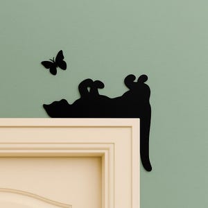 Schwarze Katze Silhouette Tür Metallschild, Katze Tür Ecke Zeichen Sitter, Katzenliebhaber Geschenk, niedliche Katze Dekoration Kinderzimmer Dekor, Halloween-Dekor