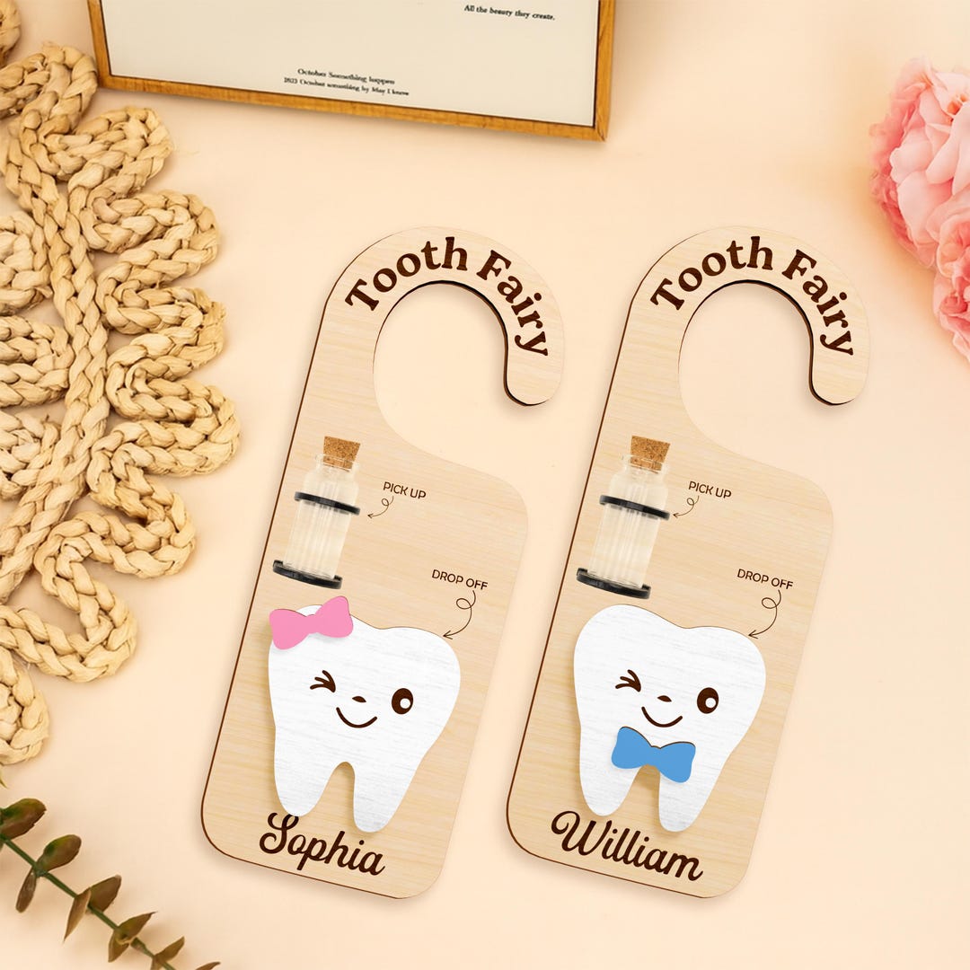Custom Tooth Fairy Door Hanger, Personalized Name Tooth Holder Sign ...
