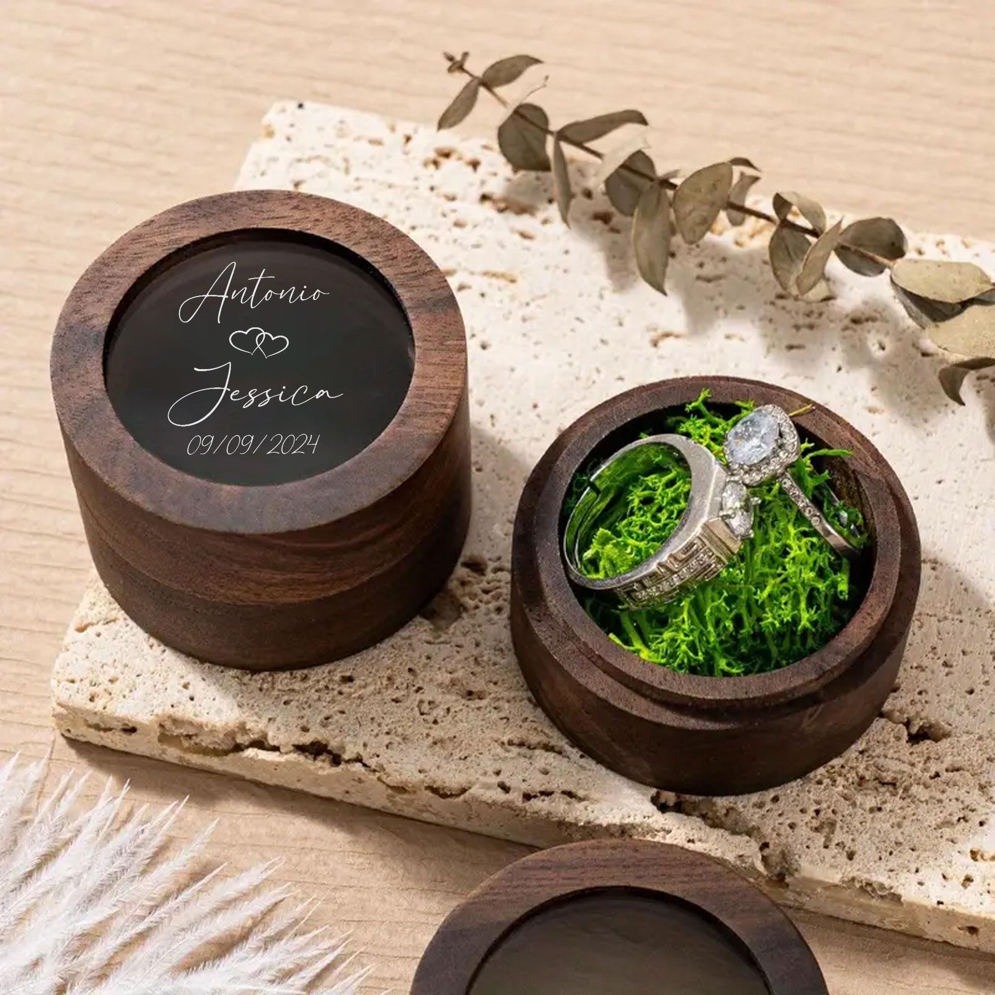 Personalized Wooden Wedding Ceremony Ring Box, Custom Engagement Ring Holder, Engraved Wedding Proposal Holder, Bridal Gift For Her