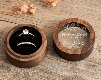 Personalized Engraved Wooden Ring Box with Acrylic Top, Custom Wedding Keepsake, Proposal Gift for Bride, Personalized Ring Holder