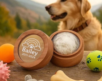 Personalized Pet Fur Keepsake Box, Wooden Pet Memorial Round Box, Pet Box Hair Holder, Pet Tooth Memorial Gift