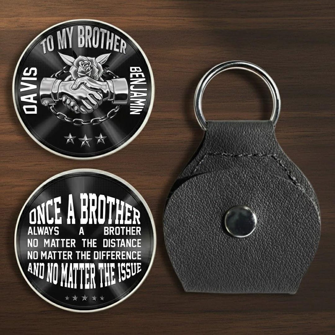 Personalized Leather Keychain for Brother, Pocket Coin Keepsake ...