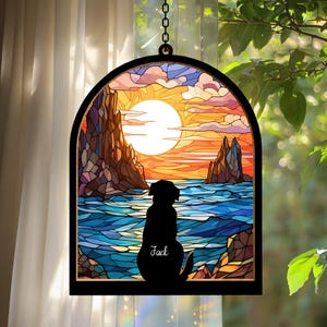 Personalisierter Hunde-Denkmal-Suncatcher, kundenspezifisches Haustier-Verlust-Sympathiegeschenk, Hundefenster-hängende Verzierung, Erinnerungsgeschenk für Hundeliebhaber