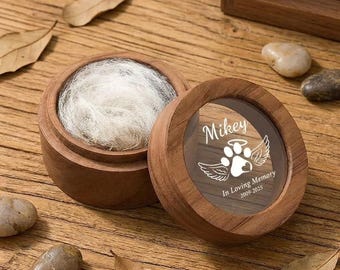 Caja de madera conmemorativa para pelo de mascota, recuerdo personalizado de pelo de mascota, regalo conmemorativo para perros y gatos, recuerdo de la pérdida de una mascota