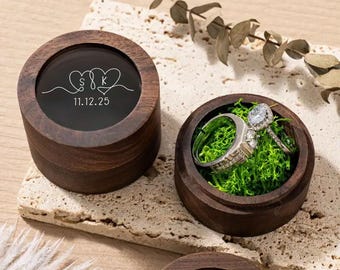 Personalized Wooden Engagement Ring Box, Custom Engraved Proposal Ring Holder With Clear Acrylic Cover, Bridal Keepsake Gift