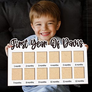 Personalized My First Year Photo Frame – Wooden Baby Milestone Board, 12 Month Picture Display, Newborn Keepsake Gift, Baby Memory Frame image 2