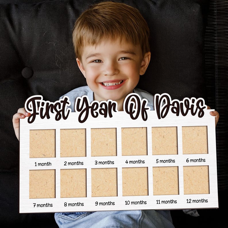 Personalized My First Year Photo Frame – Wooden Baby Milestone Board, 12 Month Picture Display, Newborn Keepsake Gift, Baby Memory Frame image 2
