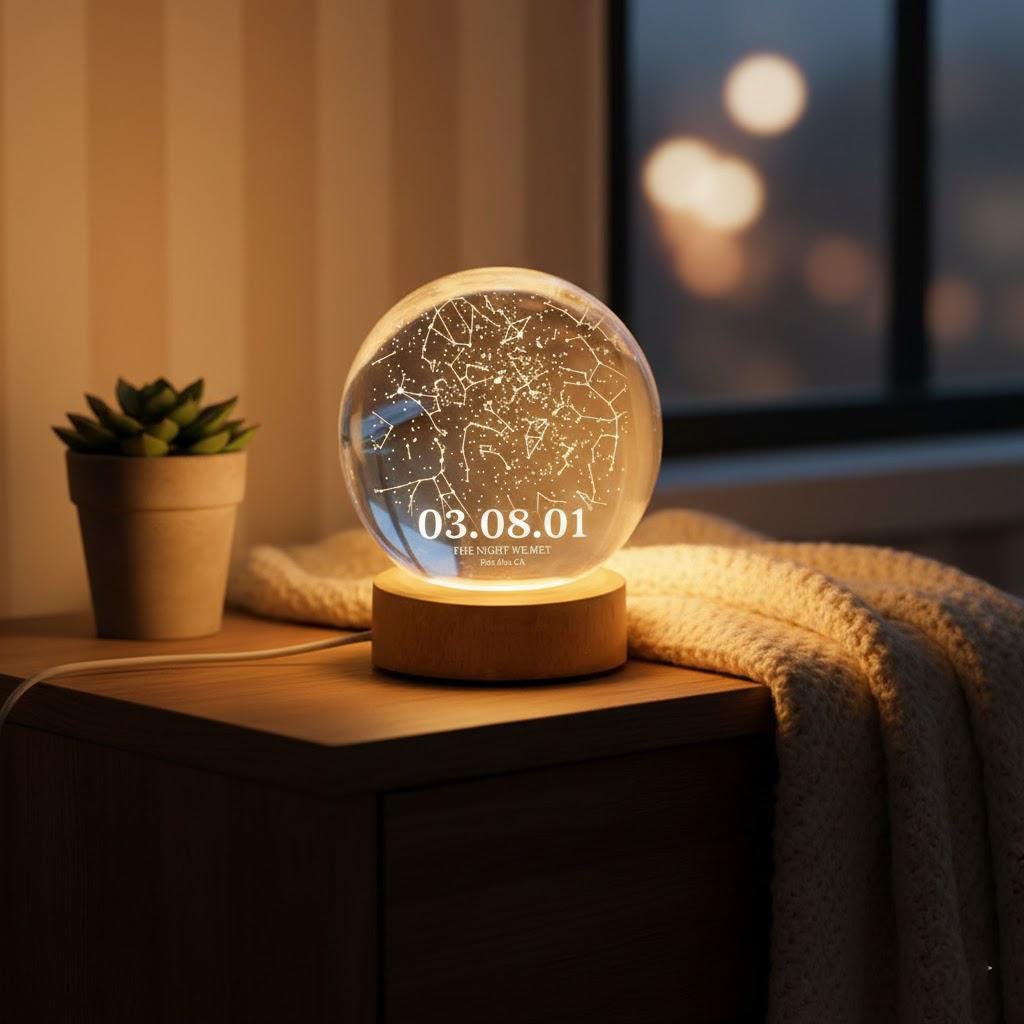 Personalized Star Map Crystal Ball LED Night Light by Date, Custom ...
