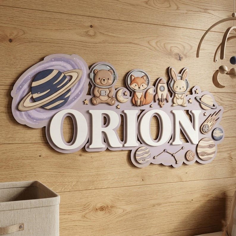 Personalized Space Galaxy Name Sign for Nursery, Custom Astronaut ...