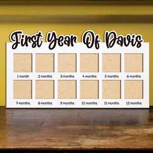 Personalized My First Year Photo Frame – Wooden Baby Milestone Board, 12 Month Picture Display, Newborn Keepsake Gift, Baby Memory Frame image 3