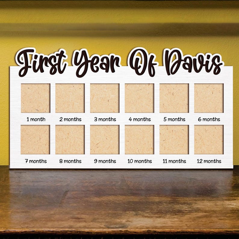 Personalized My First Year Photo Frame – Wooden Baby Milestone Board, 12 Month Picture Display, Newborn Keepsake Gift, Baby Memory Frame image 3