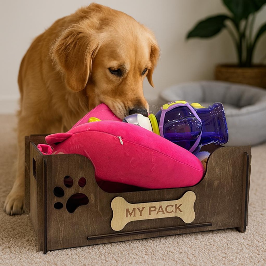Wooden Dog Toy Box Personalized With Name, Pet Toy Storage Basket, Dog ...