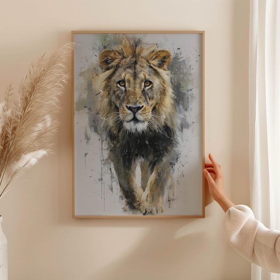 Löwen Poster – abstrakte Löwe Kunst als modernes Tierposter, minimalistisch gemaltes Wandbild für Poster Natur und Safari Poster Deko