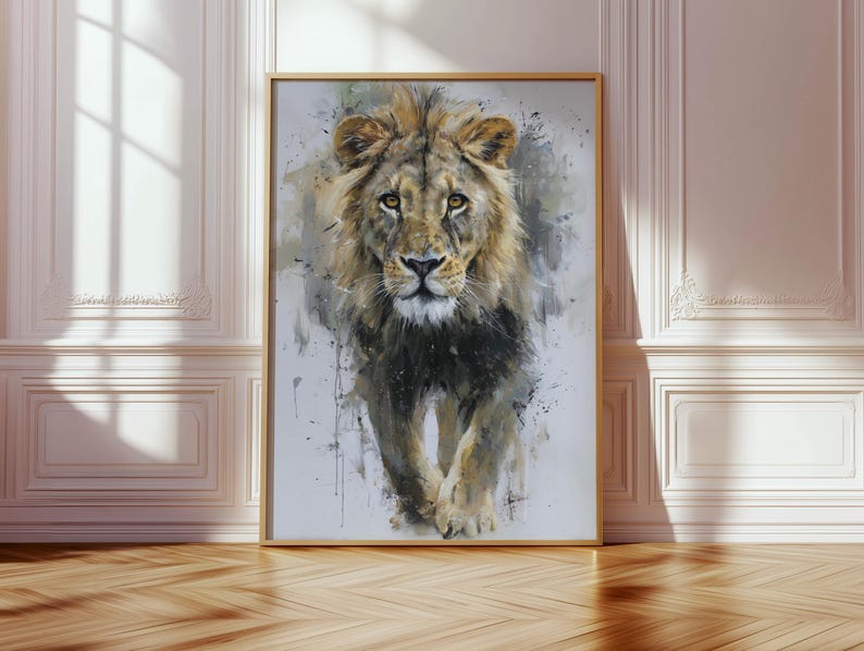 Lion Poster – abstract lion art as a modern animal poster, minimalist painted wall picture for poster nature and safari poster decoration image 10