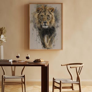 Lion Poster – abstract lion art as a modern animal poster, minimalist painted wall picture for poster nature and safari poster decoration image 9