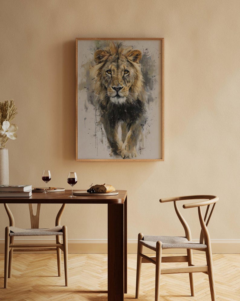 Lion Poster – abstract lion art as a modern animal poster, minimalist painted wall picture for poster nature and safari poster decoration image 9