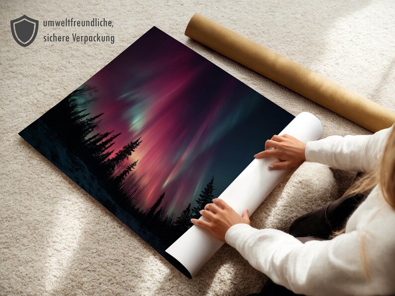 Northern Lights Poster – Night Sky Art over Forest, Mystical Landscape as Nature Poster and Modern Poster for Living Room Wall Art image 6