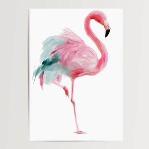 Poster Flamingo Aquarell Illustration Pink Grün Tiermotiv Naturdeko Kunstbild Relax