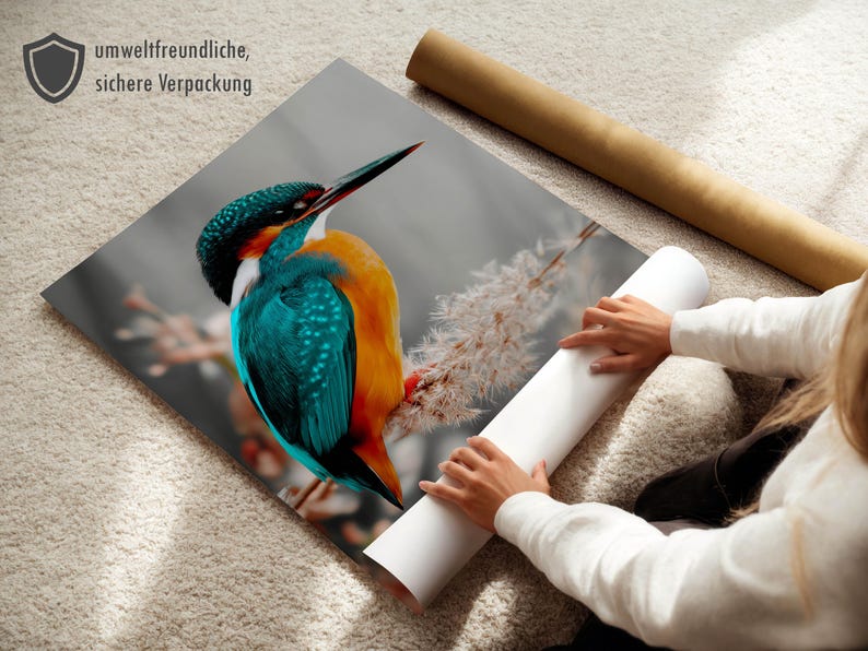 Kingfisher poster – colorful nature print as a modern bird poster for pictures living room & wall art, animal poster without frame FSC paper image 6