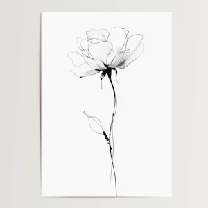 Poster con fiori in linea nera minimalista, arte floreale, stampa artistica di schizzi, immagine botanica da parete