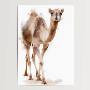 Poster cammello in stile acquerello, quadro da parete, animale del deserto, idea regalo, illustrazione di animali, natura, decorazione, soggiorno, sostenibile, FSC, DINA, regalo opaco