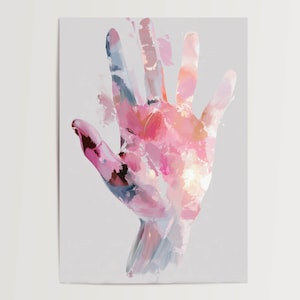 Poster a mano con effetti acquerello in rosa, blu, bianco – arte astratta per soggiorno, camera da letto, ufficio, cameretta dei bambini